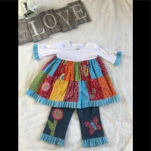 Custom boutique appliqué ruffled jean outfit